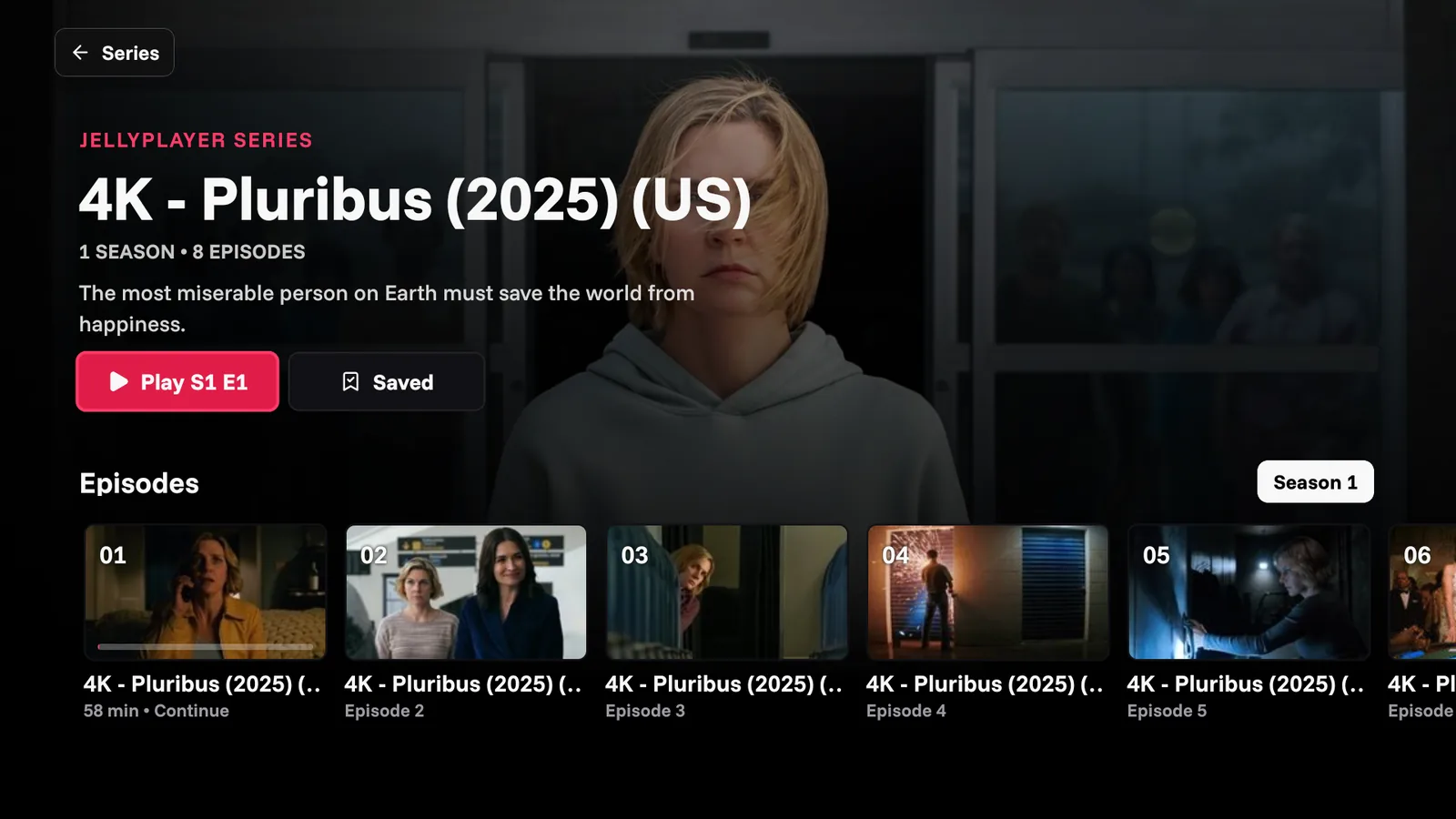 JellyPlayer TV series page with episode row